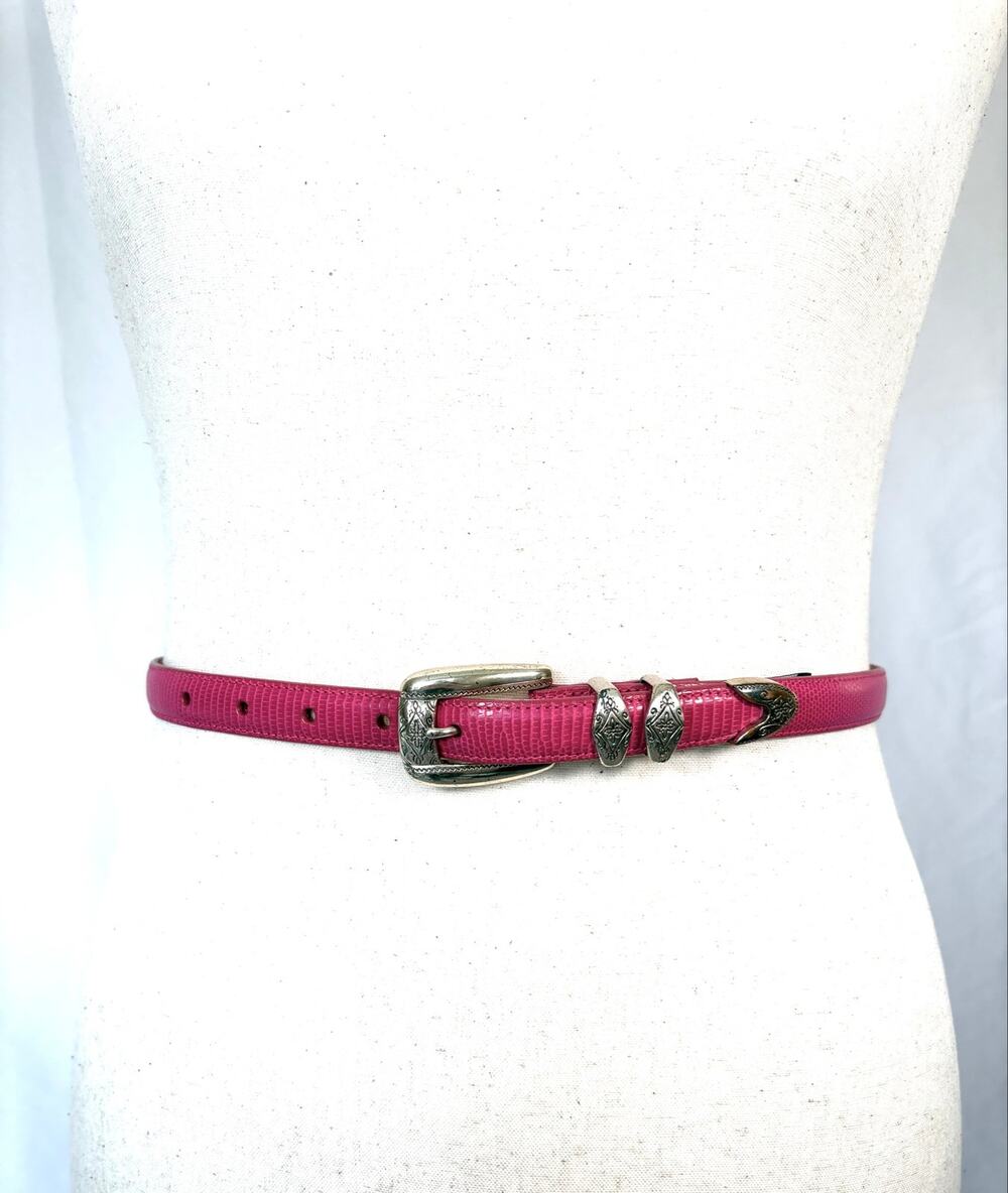 Brighton Belt Shiny Pink Skinny Faux Croc Western Silver Hardwear Size M